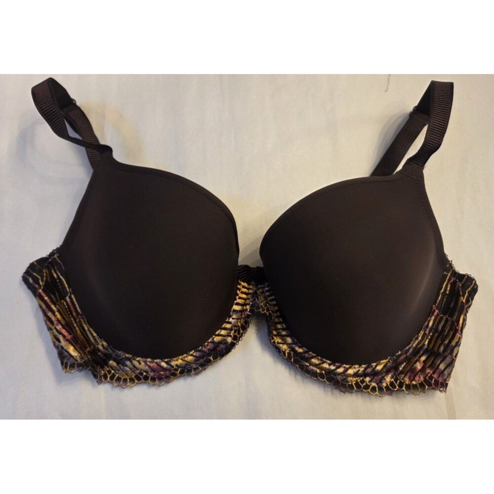 Wacoal Lace Trim T-Shirt Bra 34D Brown Underwire Smooth Cups